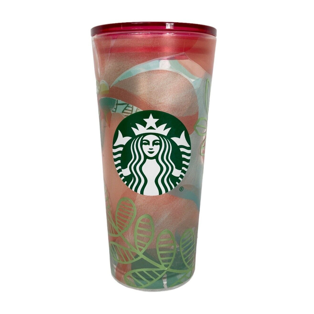 Starbucks‎ Tumbler 2020 Spring Floral Easter 18oz Glass Red Green With Lid